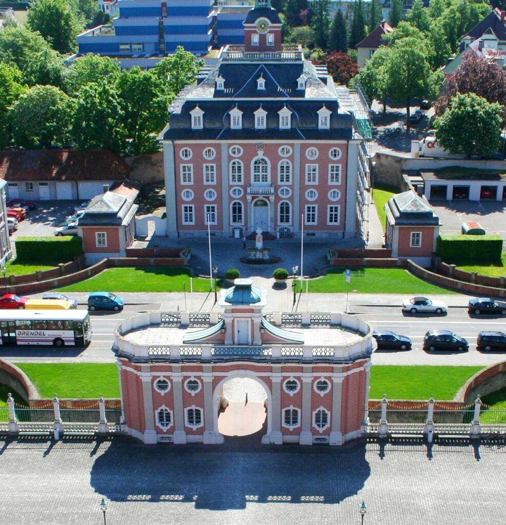 Amtsgericht Bruchsal, Blick vom Schloss Bruchsal. Aufnahme: Günther Schilling